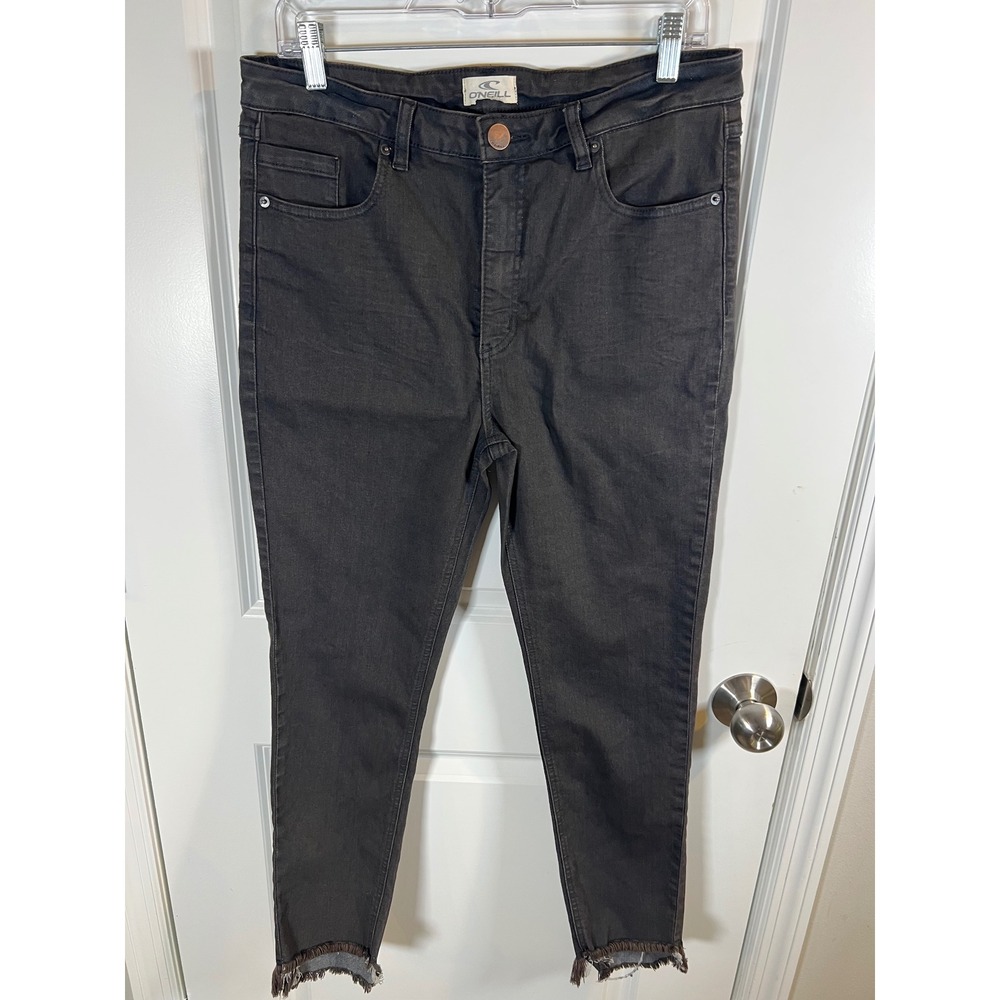 O'Neill Womens Skinny Jeans Frayed Hem Faded Black 31